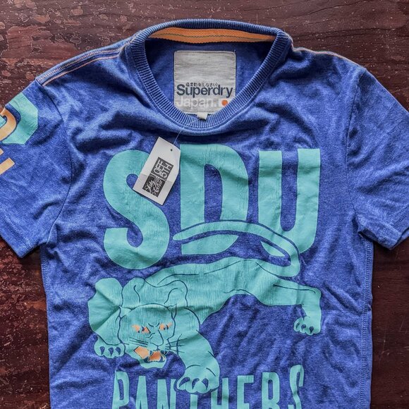 Superdry brand blue US Size Small tee with  SDU Panthers print NWT - Picture 3 of 8
